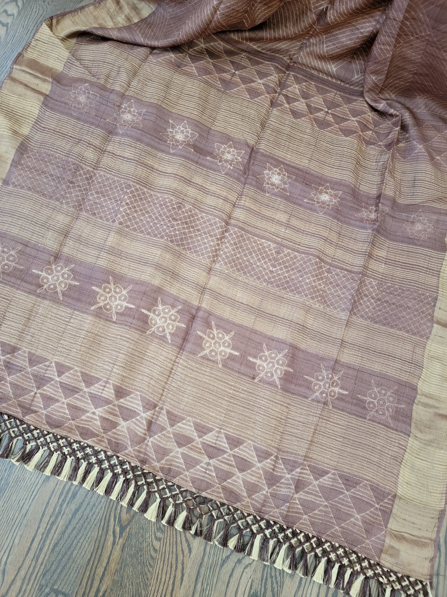 Tusser Shibori Saree - Brown