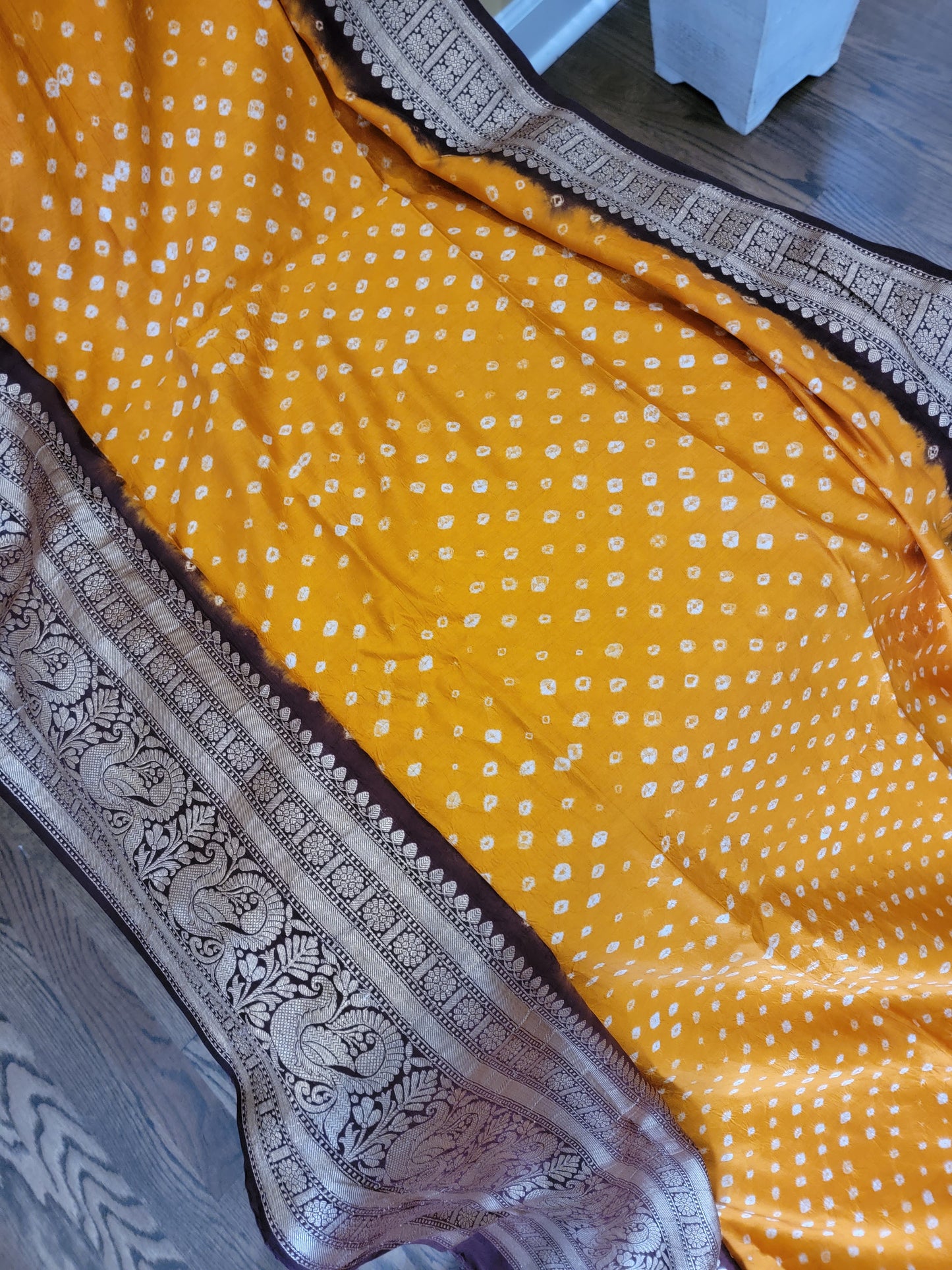 Kanjivaram Bandhej Saree - Mustard Yellow