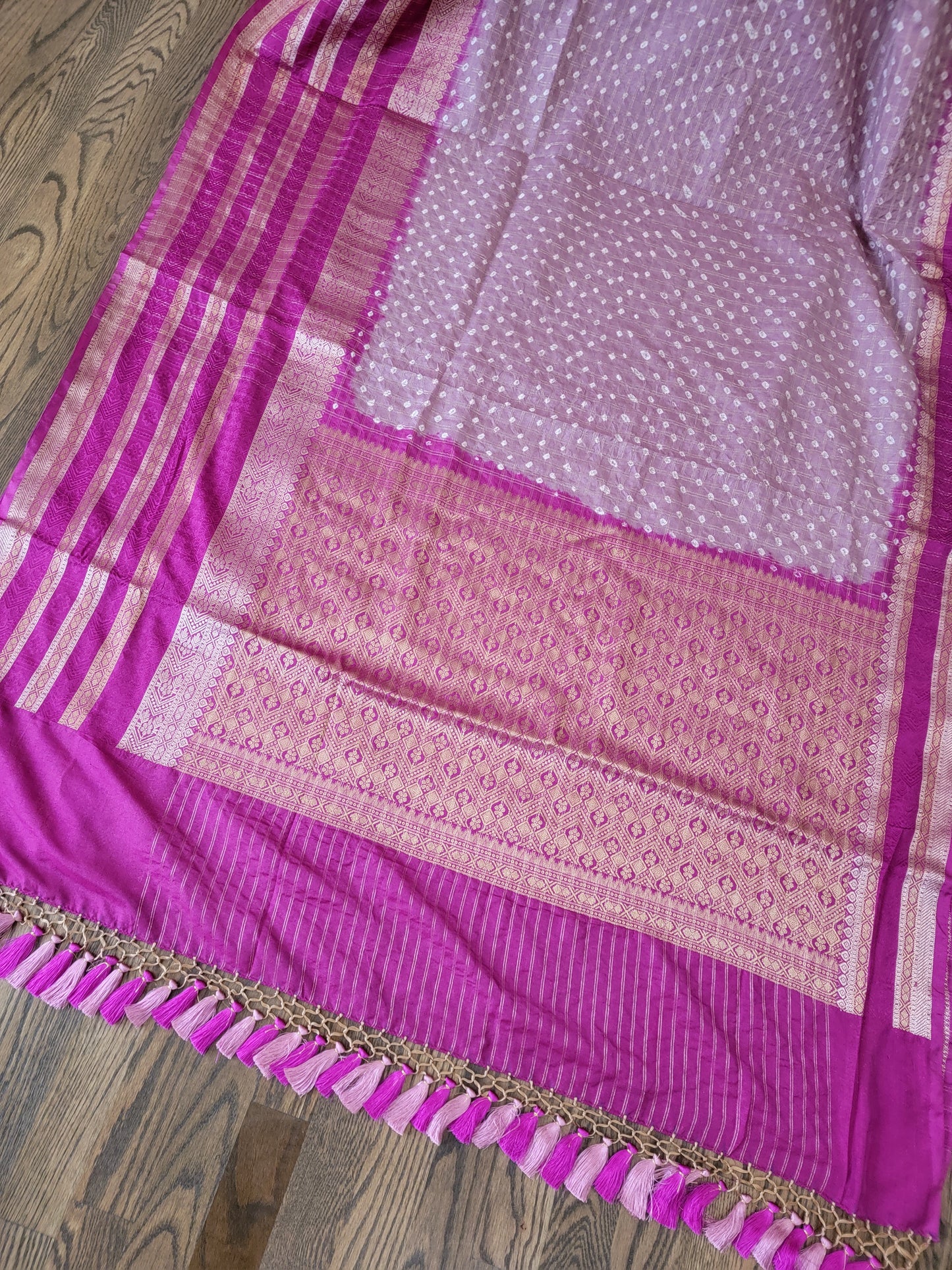 Kanjivaram Bandhej Saree - Pink