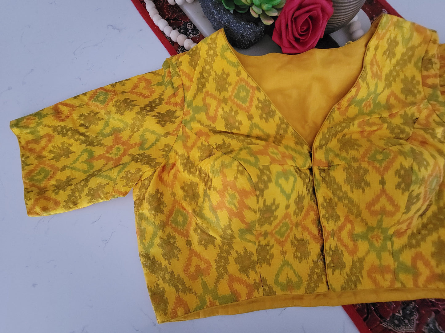 Raw Silk Ikkat Blouse - Haldi Yellow