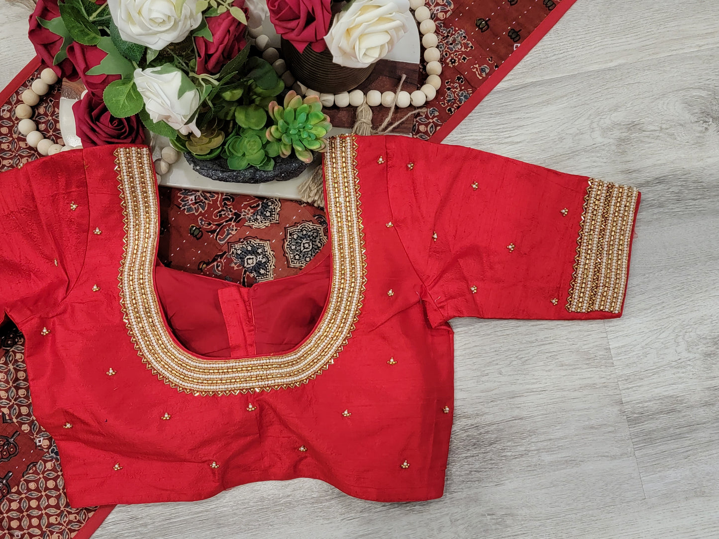 Raw Silk Maggam work Blouse - Red