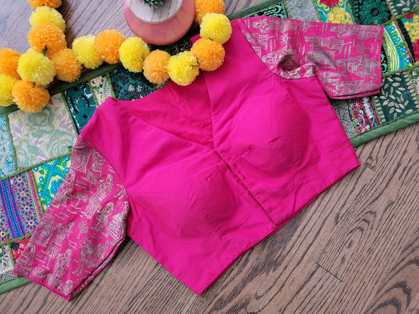 Dupion Silk Aari work Blouse - Pink
