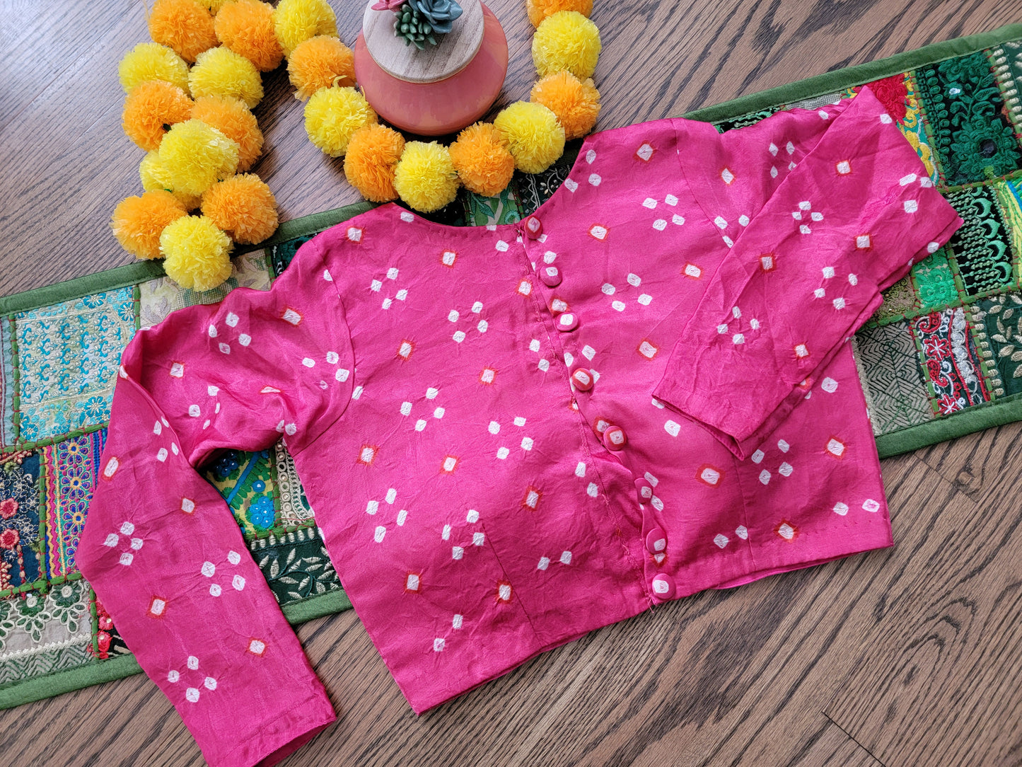 Modal silk Bandhani Blouse - Pink