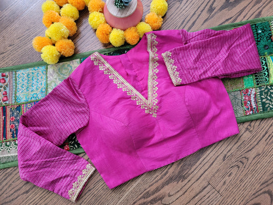 Raw Silk Maggam work Blouse - Pink