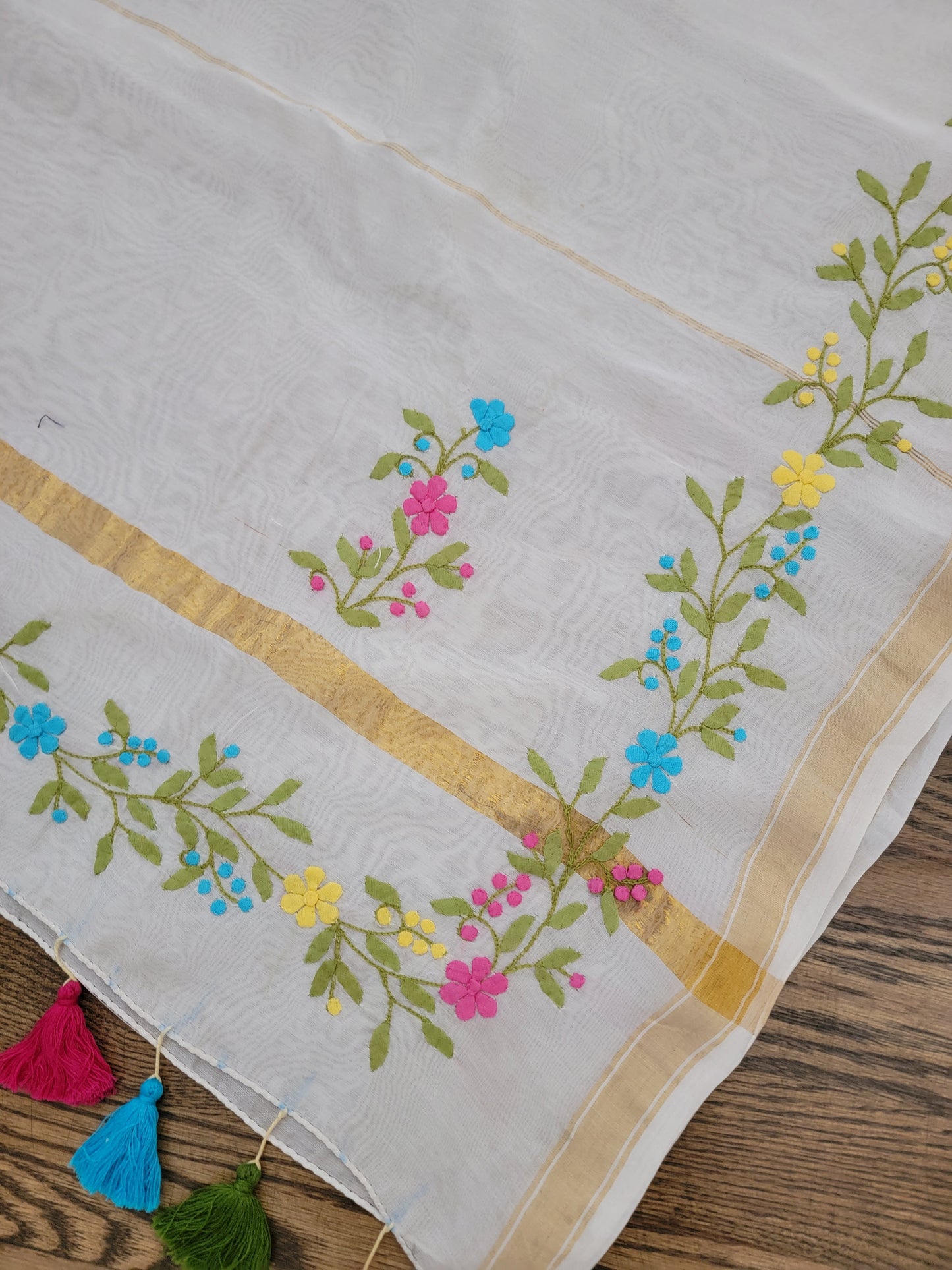 Handcrafted Phool Patti Applique Work Saree on Handwoven Chanderi Silk