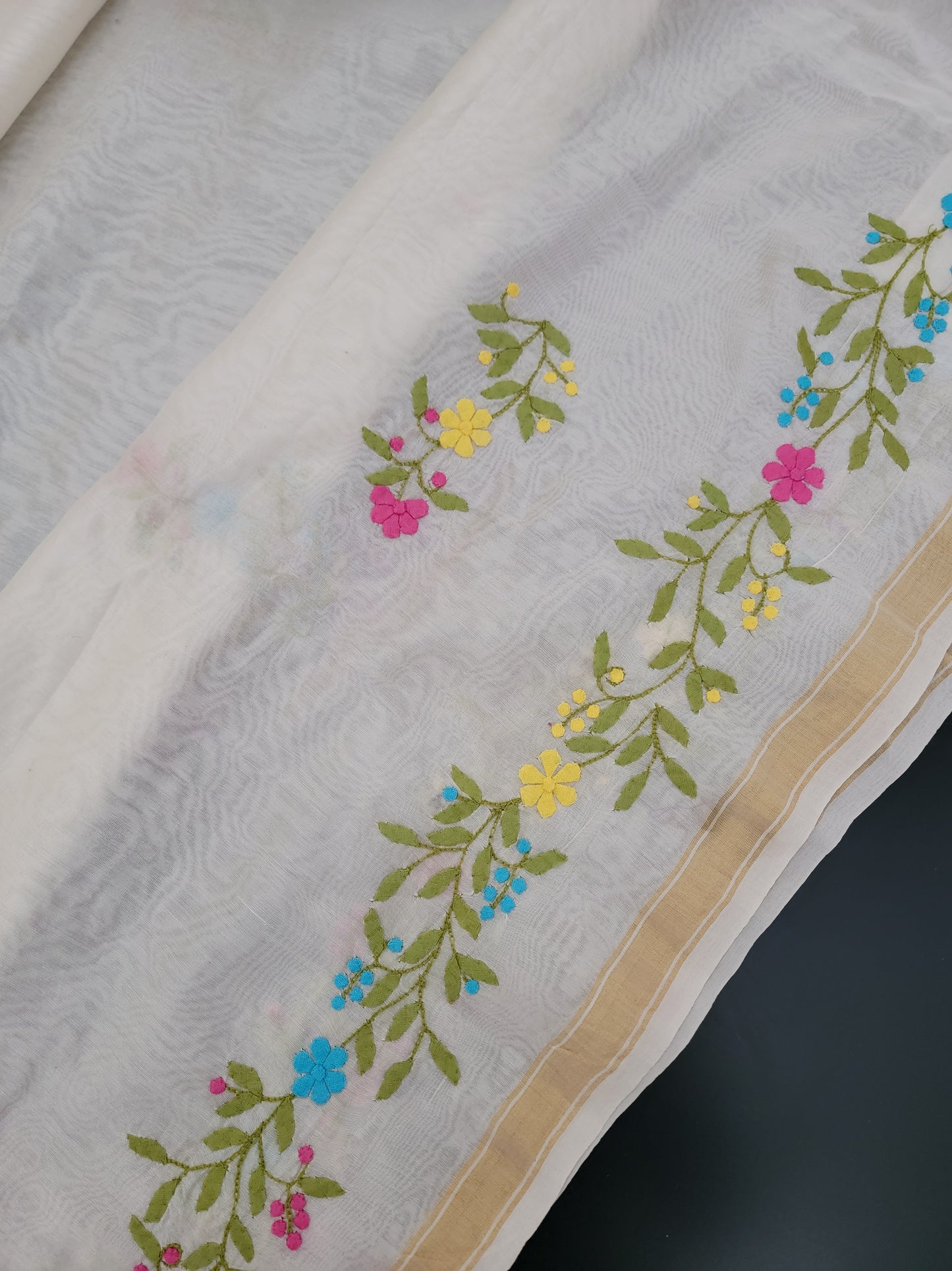 Handcrafted Phool Patti Applique Work Saree on Handwoven Chanderi Silk