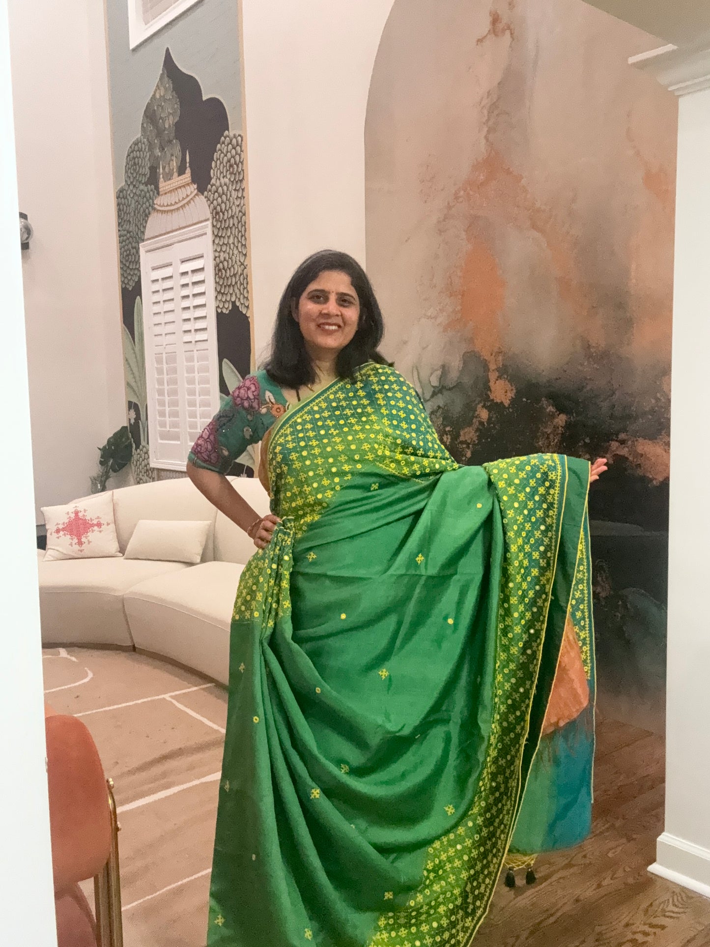 Kutchhi Hand Embroidery Saree on tusser silk