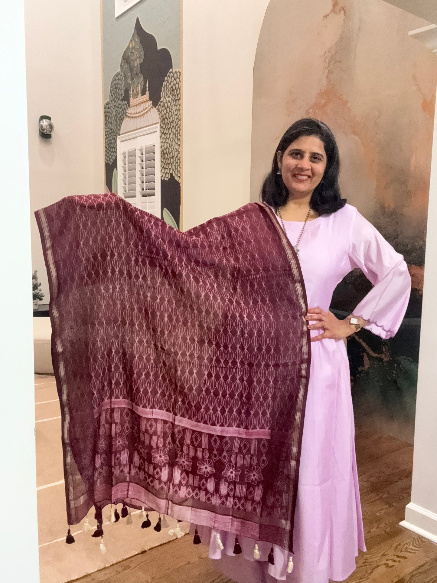 Hand crafted Nui shibori Dupatta on Chanderi