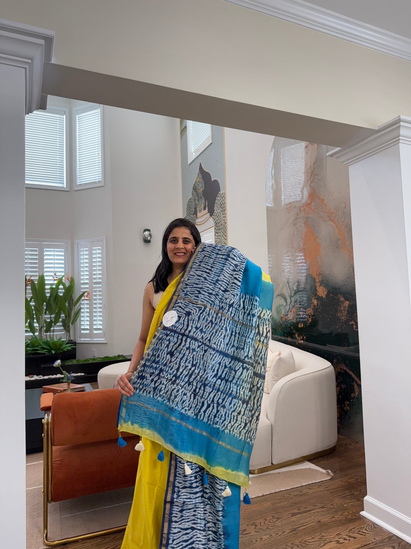 Hand tied shibori on Chanderi