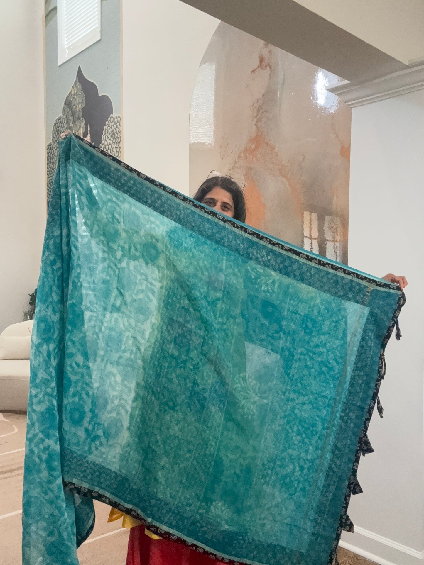 Hand Block Printed kota Saree with Ajarakh border