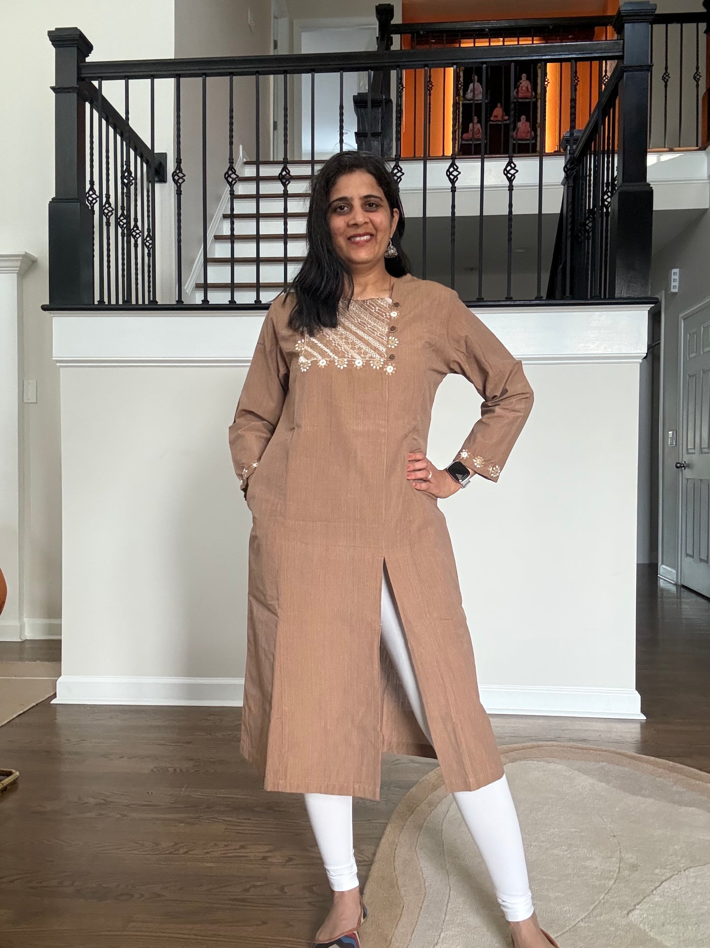 Size 38 - Lambani Hand Embroidered Kurta - Brown