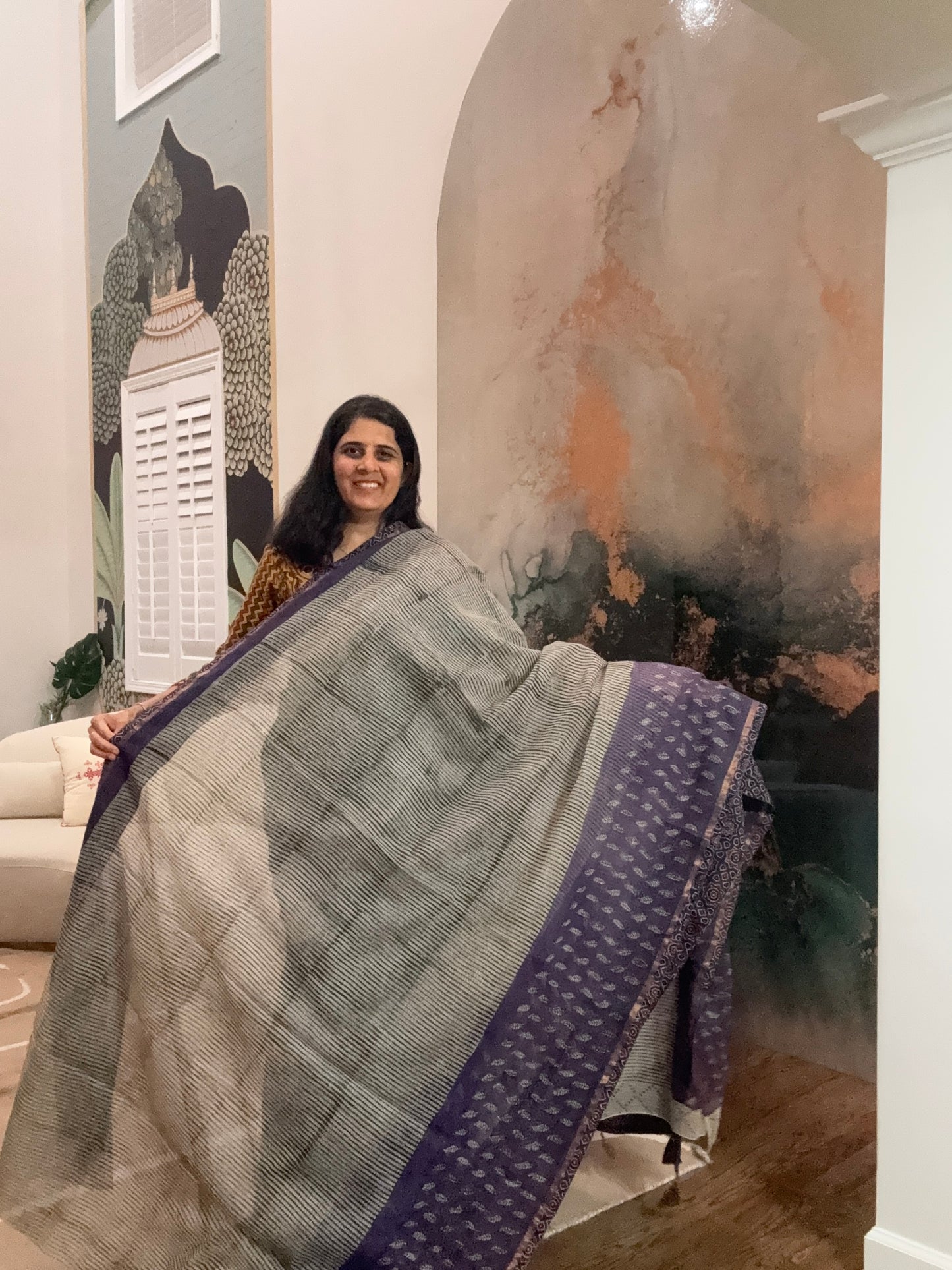 Hand Block Printed kota Saree with Ajarakh border