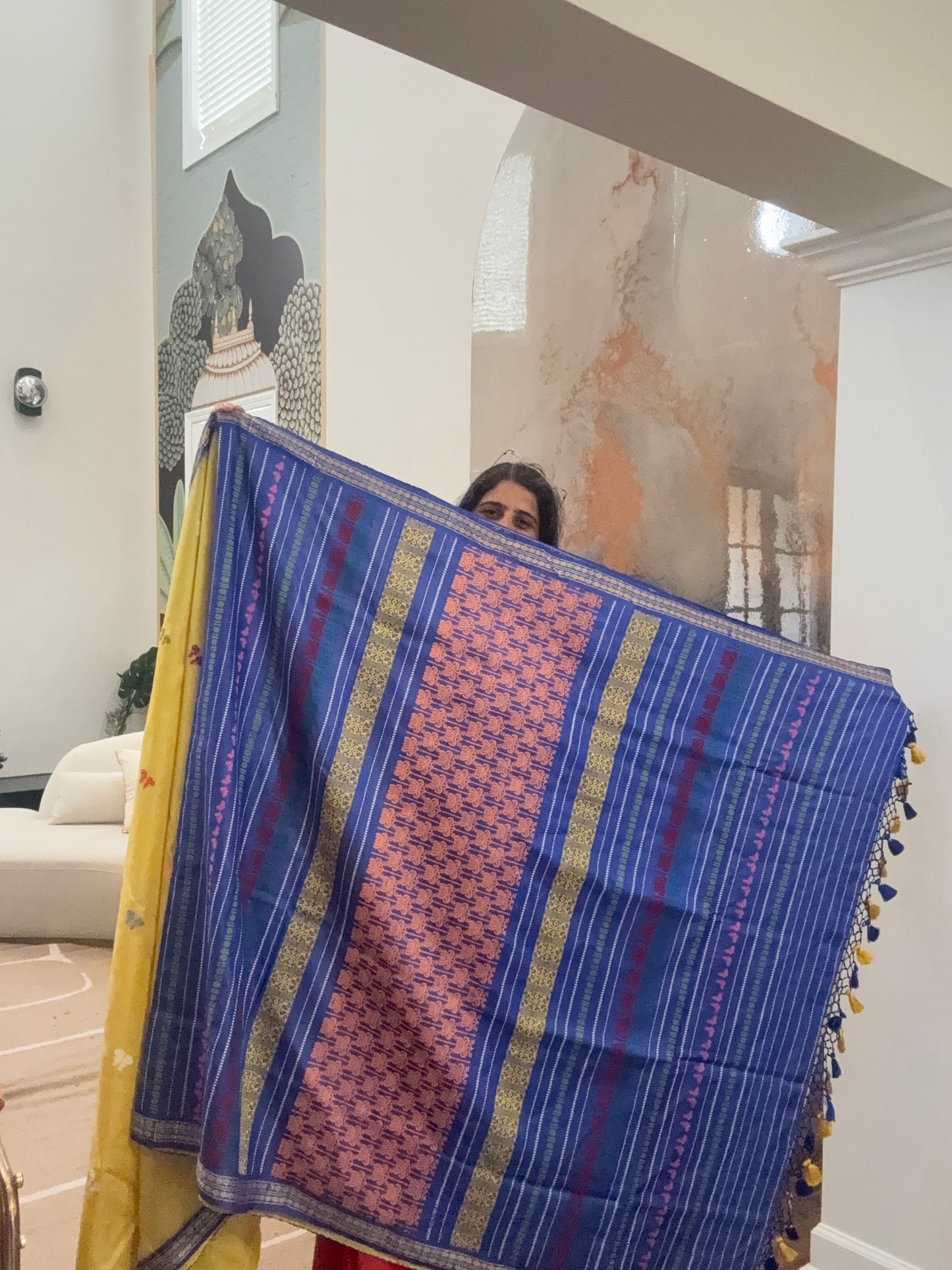 Handwoven Jala Work Gopalpur Tusser Saree - Lime Yellow
