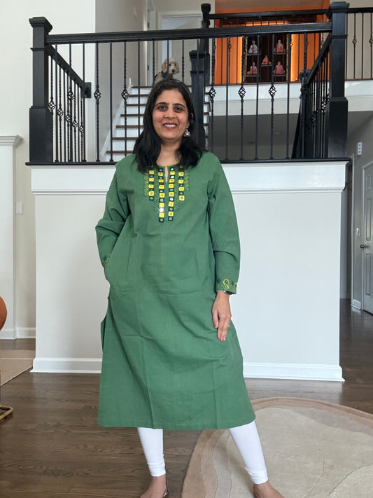 Size 38 - Lambani Hand Embroidered Kurta - Green