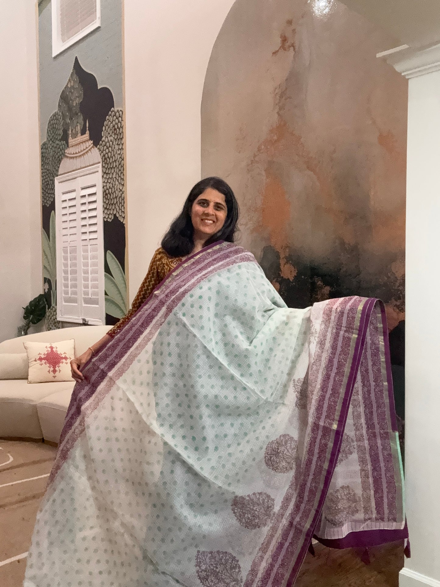 Hand Block Printed kota Saree with Ajarakh border