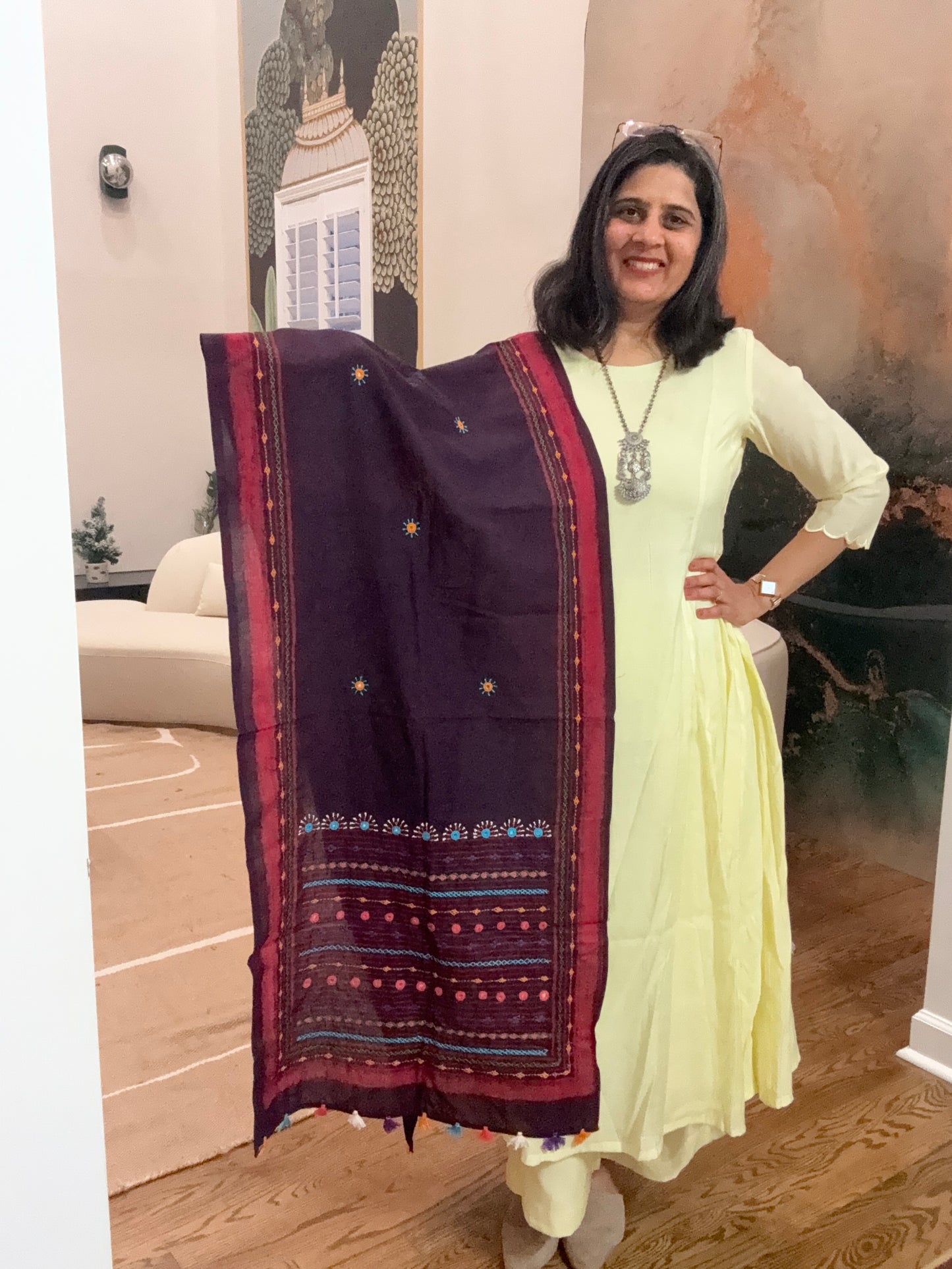 Cotton Lambani Stole - Deep Purple