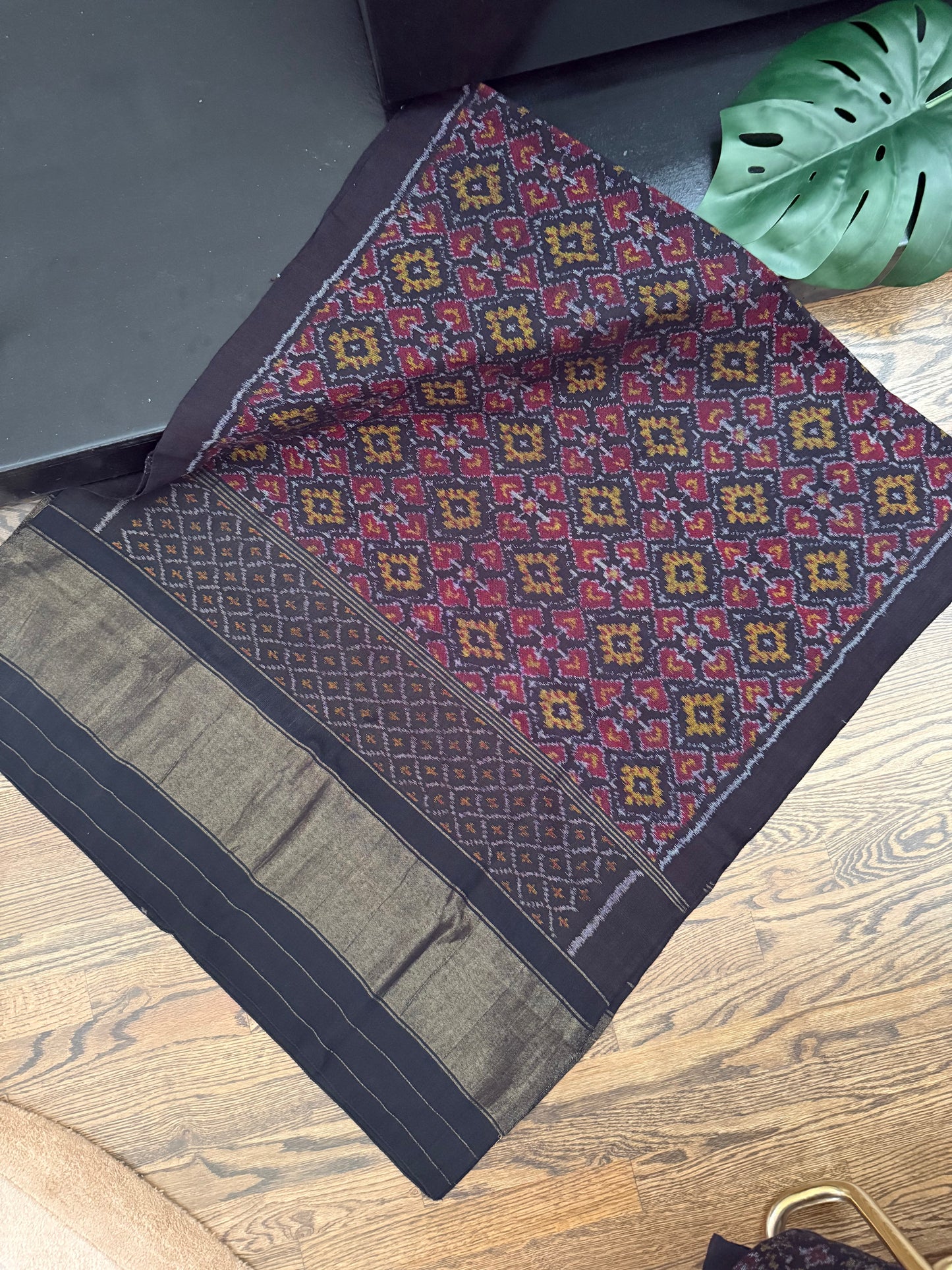 Hand Woven Patola Woolen Shawl - Black