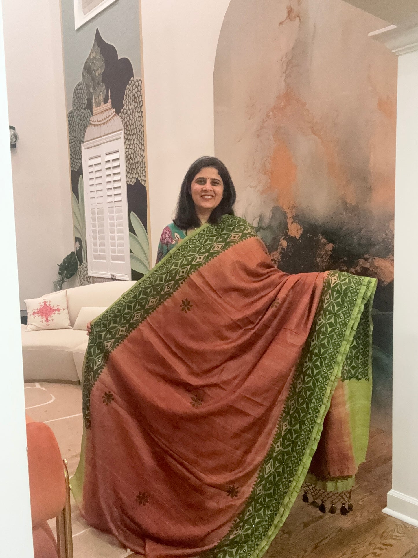 Gujarati Hand Embroidery Saree on Tusser silk