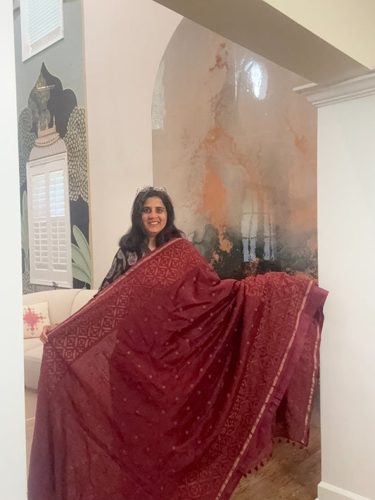Hand Appliquework sarees on Maheshwari Silk - Maroon