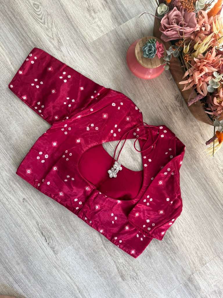 Bandhani Blouse with Mirror Work - Raspberry Pink