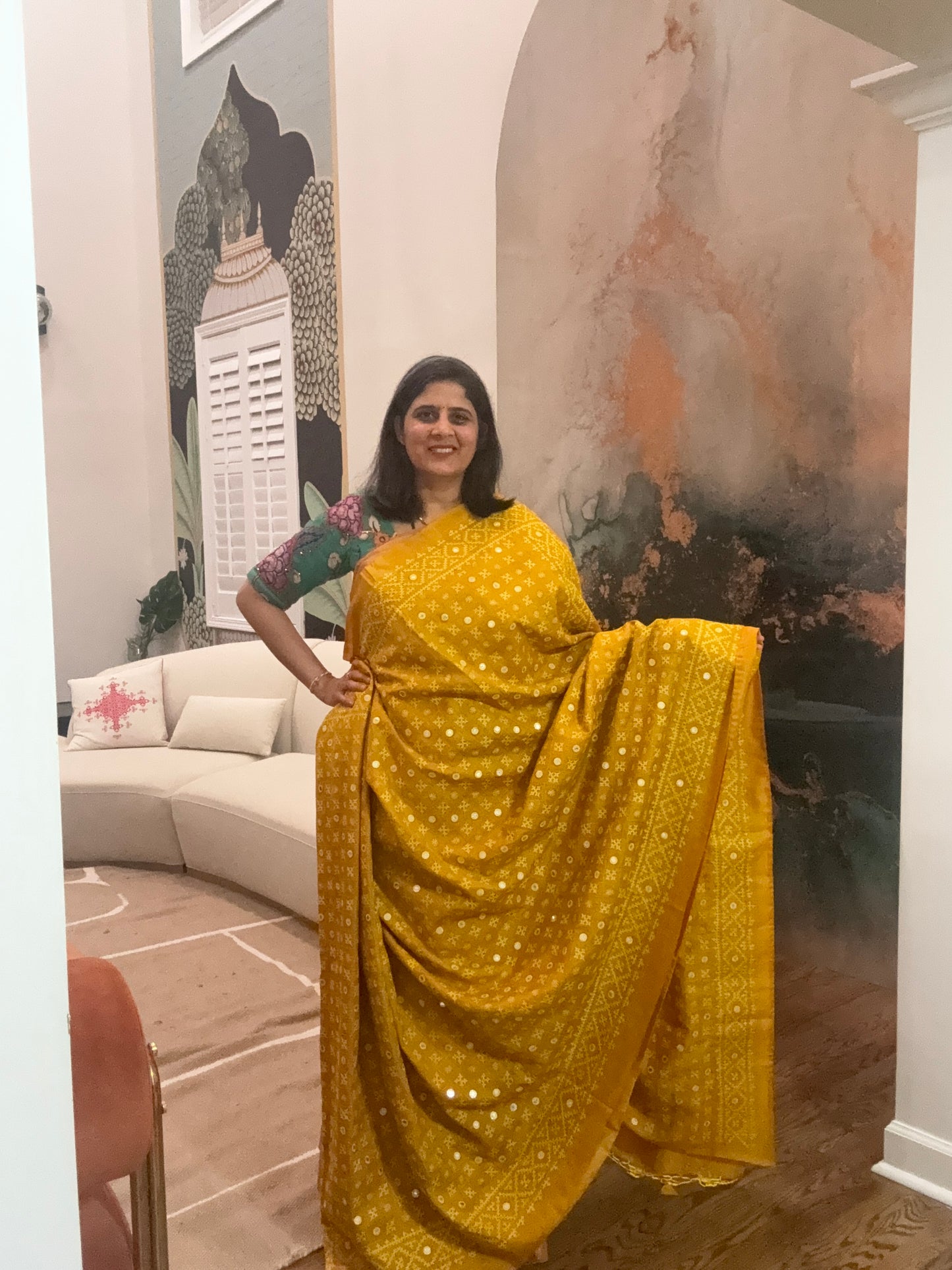 Kutchhi Hand Embroidery Saree on katan Silk