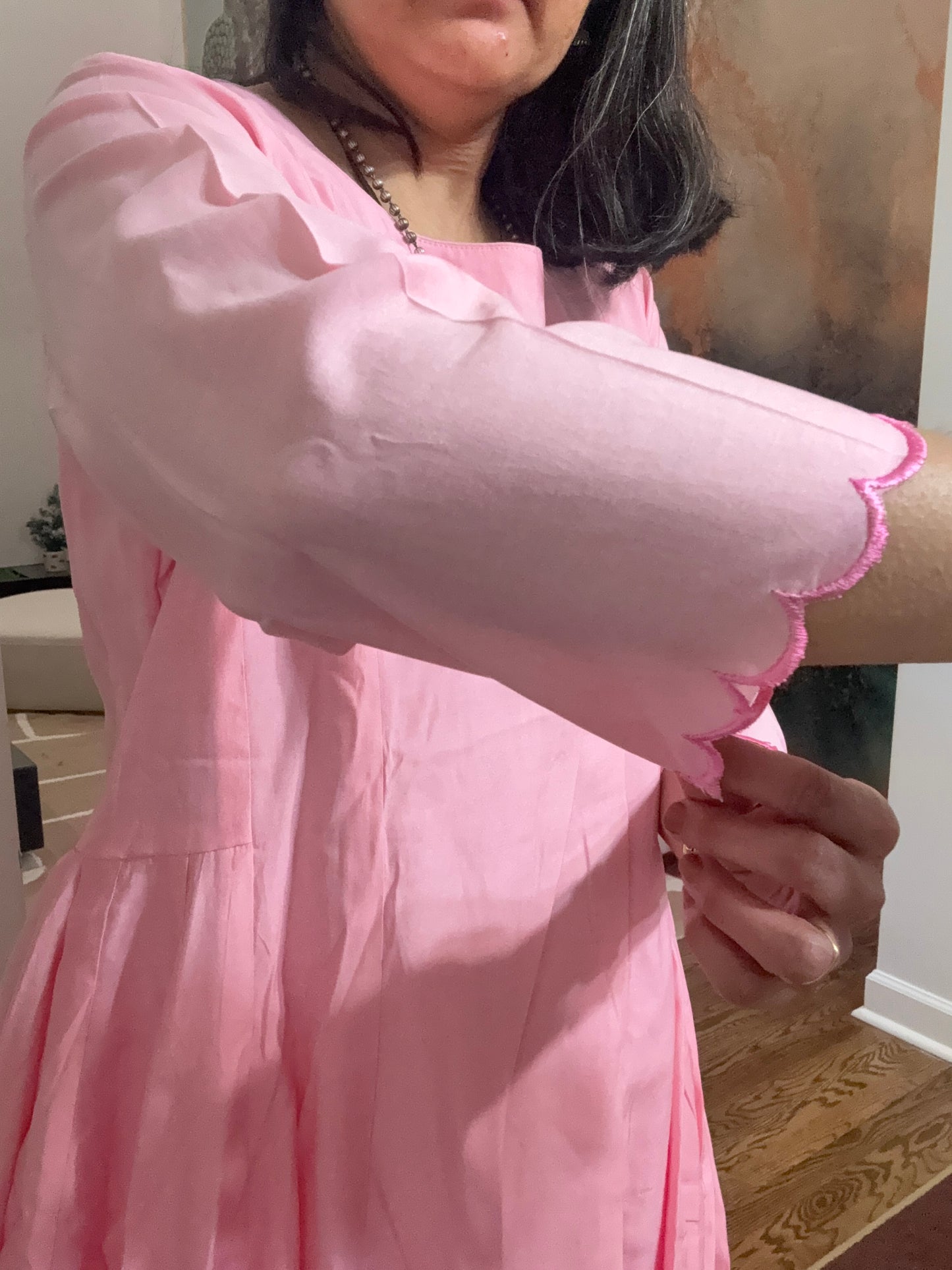 Size L - 40 - Plain Anarkali Kurta and Pant Set - Bubblegum Pink