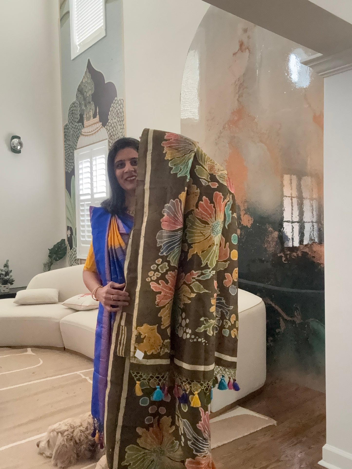Hand Batik Saree on Katan Silk