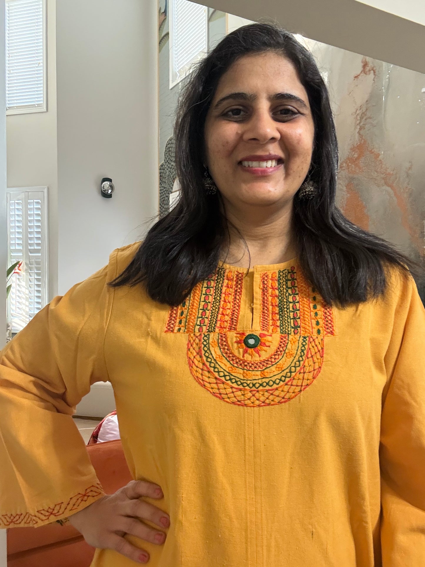 Size 42 - Lambani Hand Embroidered Kurta - Mustard Yellow