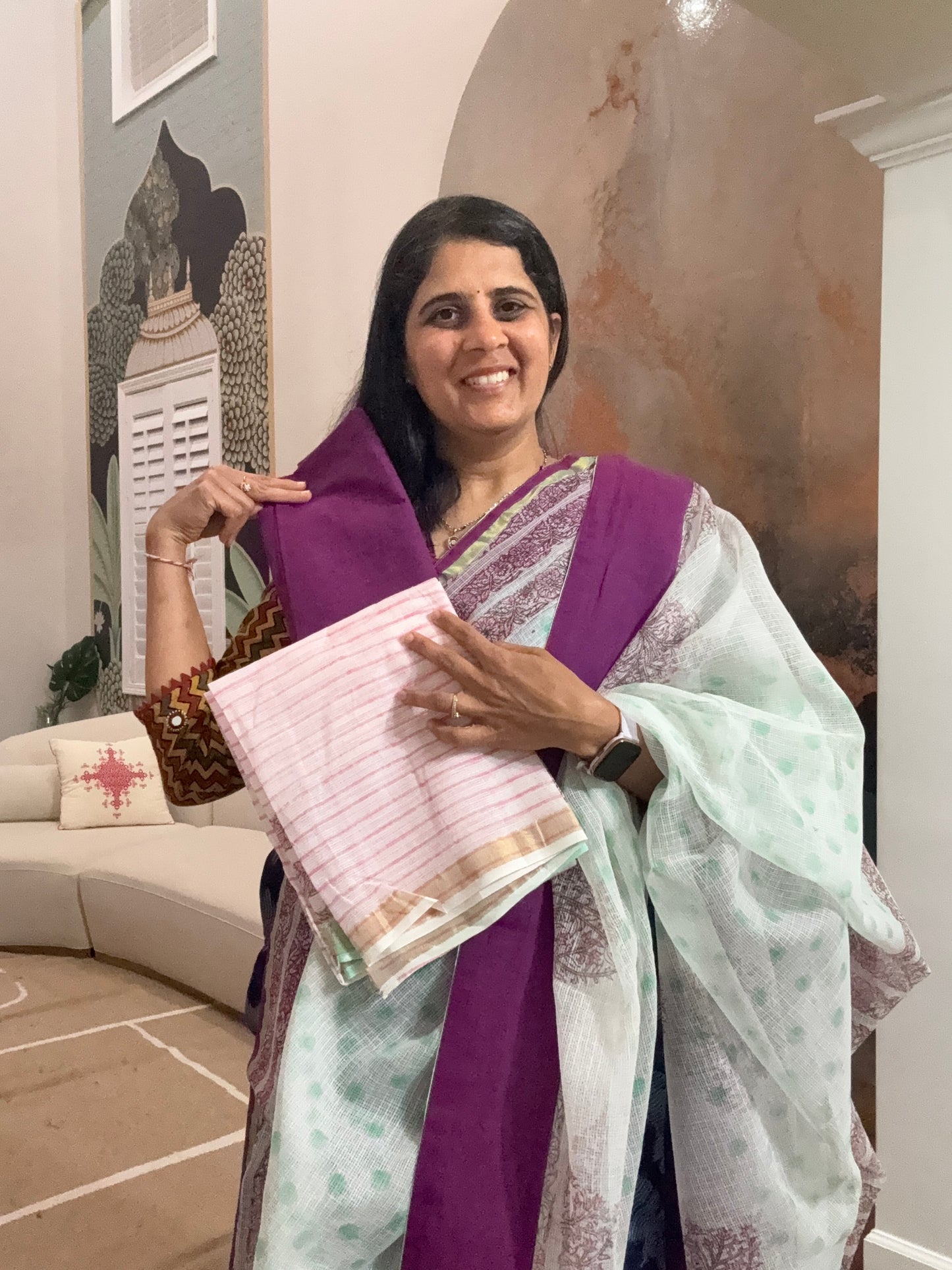 Hand Block Printed kota Saree with Ajarakh border