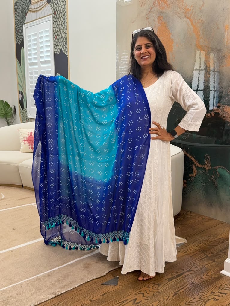 Georgette Dupatta -Dual Shade- Royal Blue and Cyan