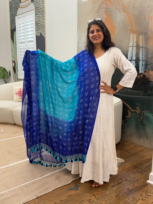 Georgette Dupatta -Dual Shade- Royal Blue and Cyan