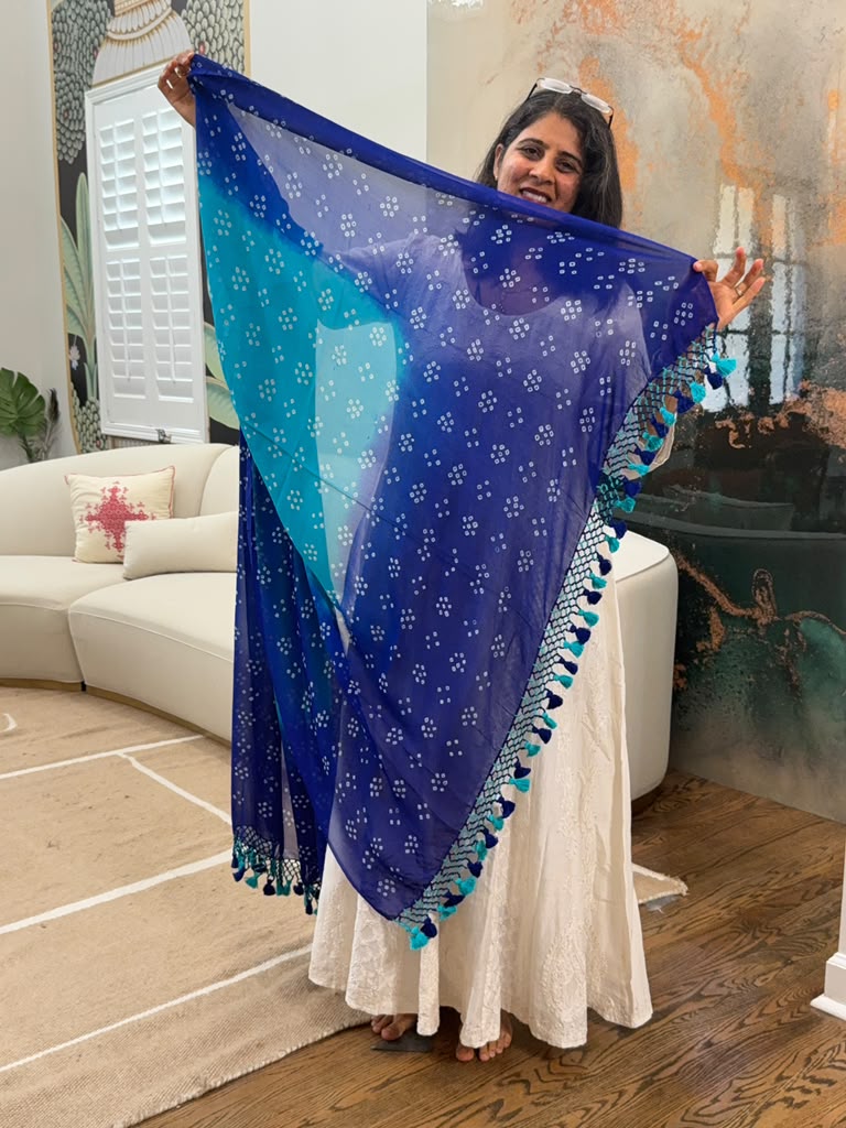 Georgette Dupatta -Dual Shade- Royal Blue and Cyan