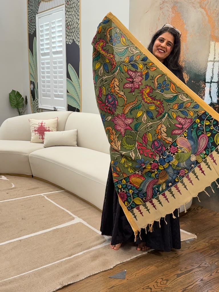 Kalamkari Dupatta - Olive Green
