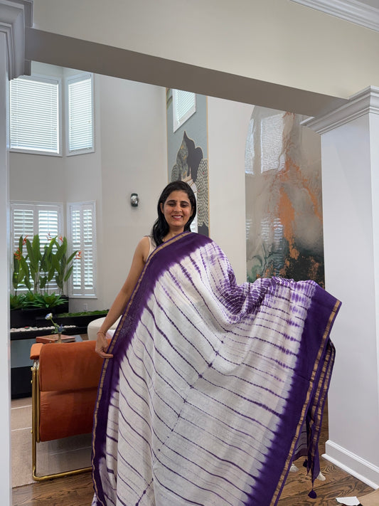 Hand tied shibori on Chanderi