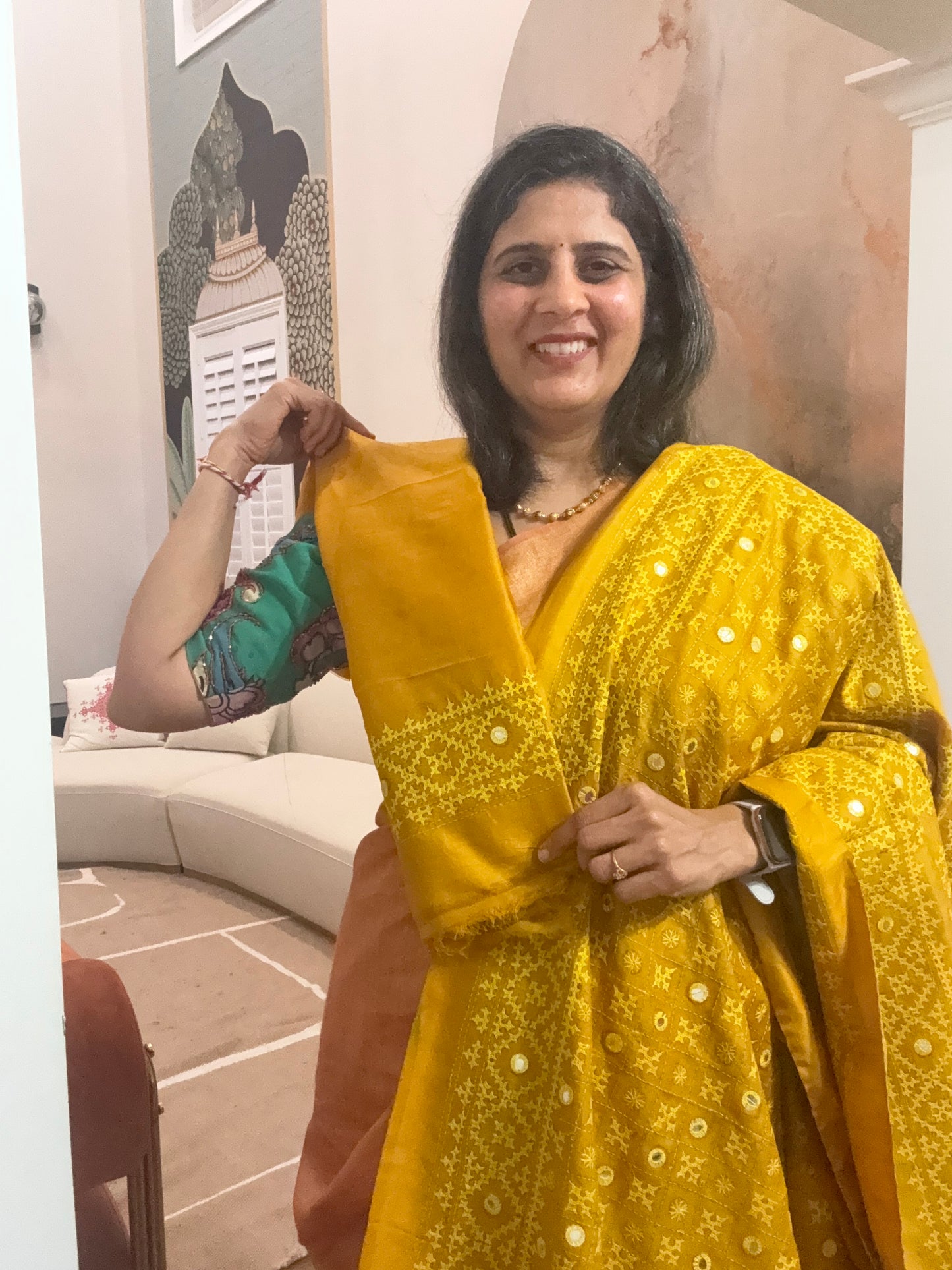 Kutchhi Hand Embroidery Saree on katan Silk