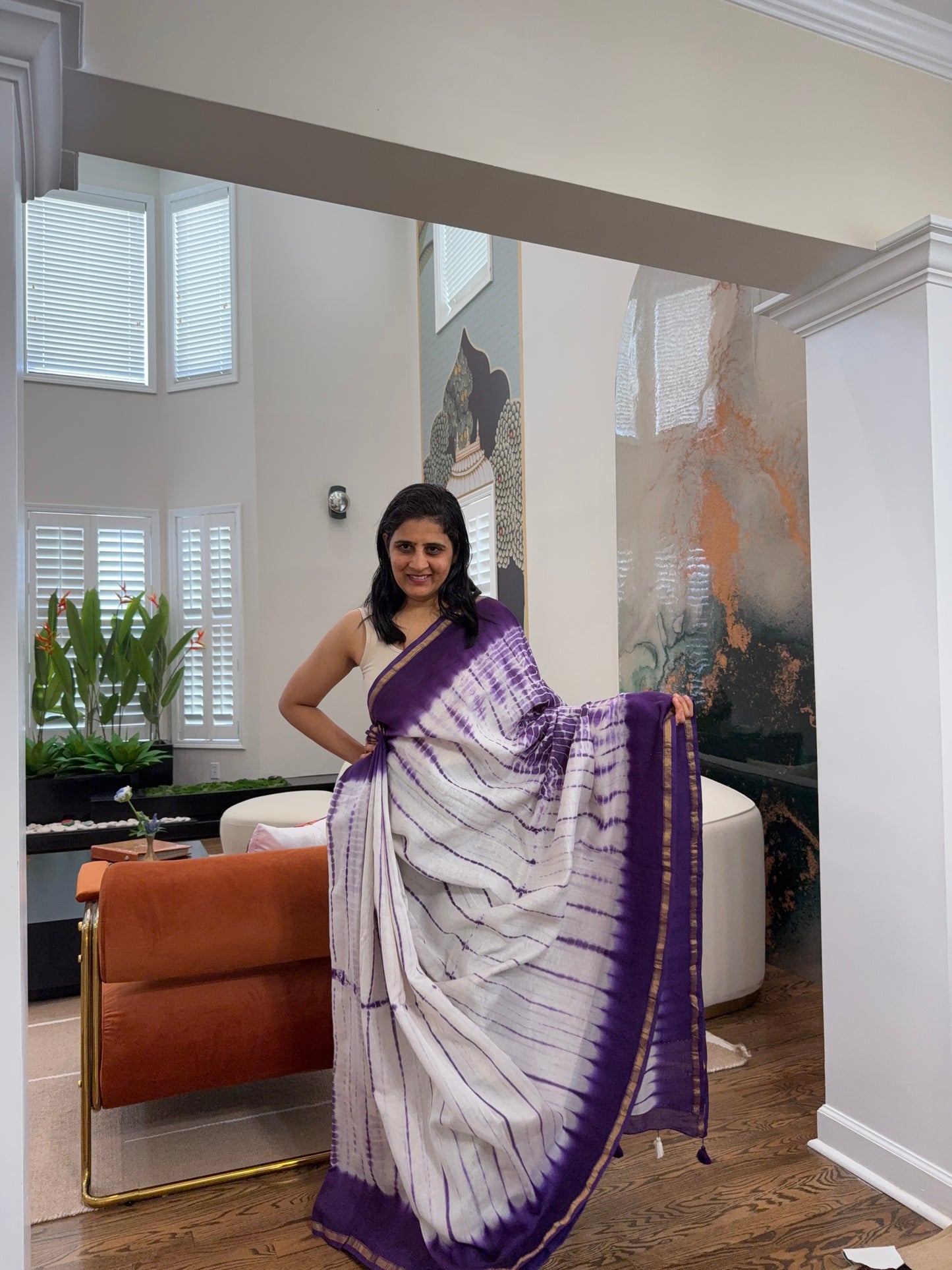 Hand tied shibori on Chanderi