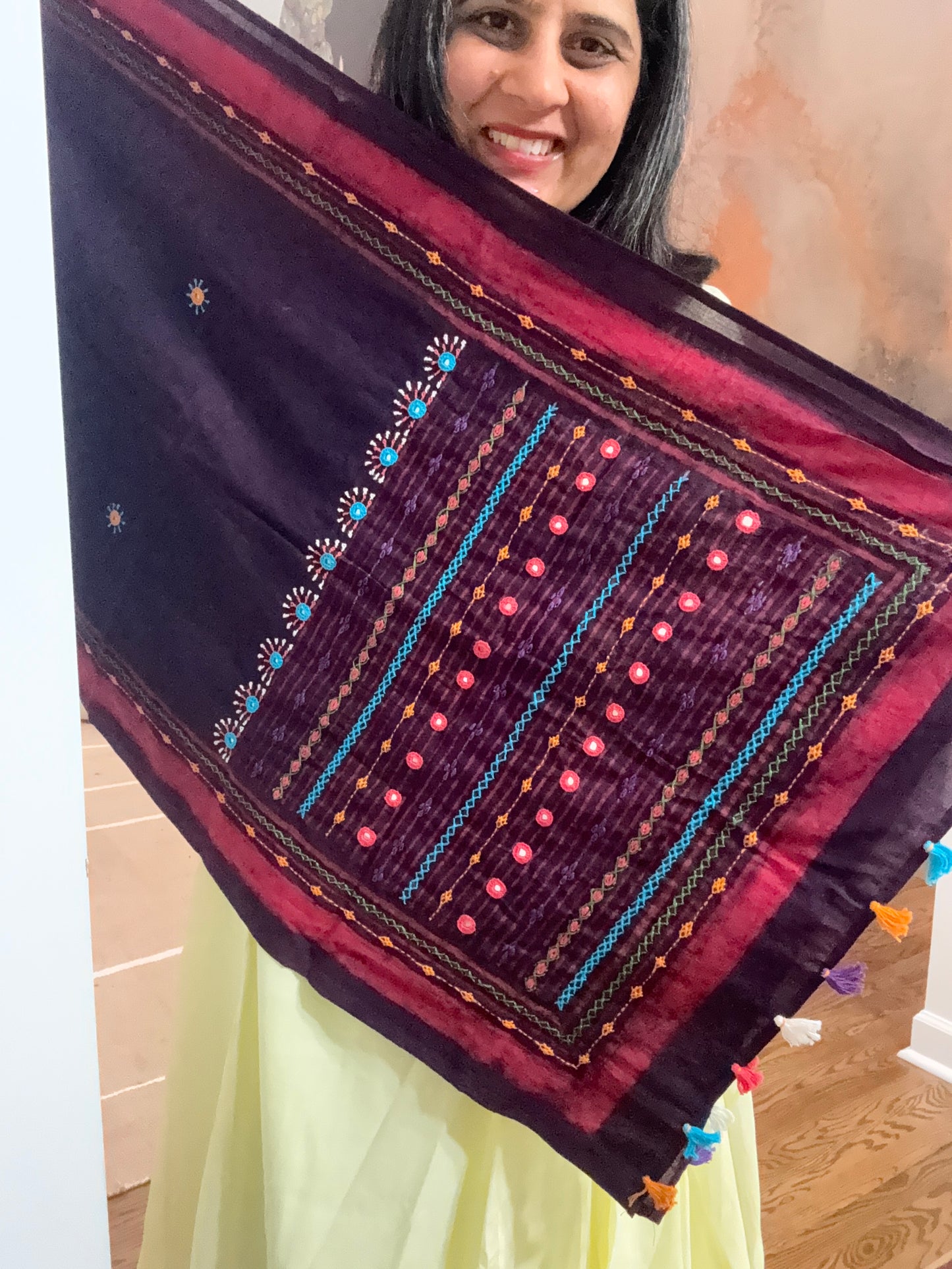 Cotton Lambani Stole - Deep Purple