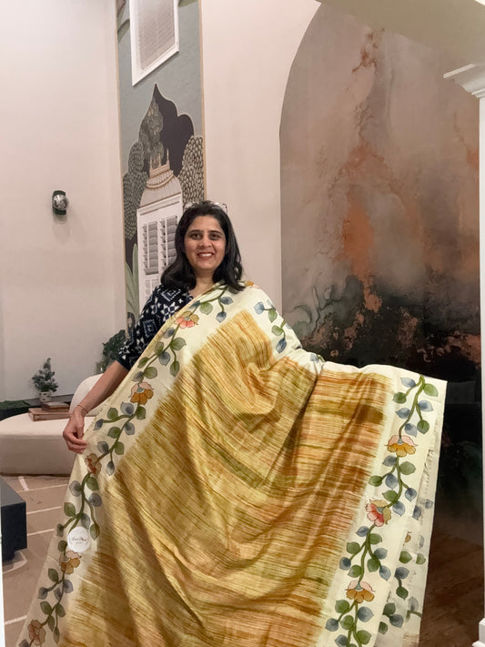 Hand Painted Saree on Katan Silk