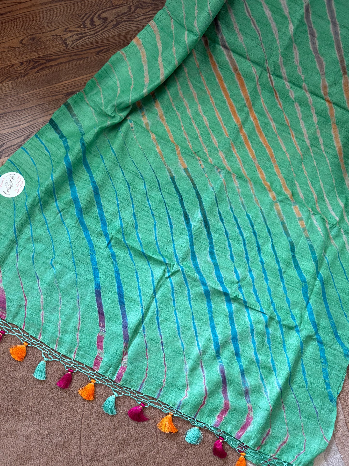 Handcrafted Leheriya on Handwoven Tussar - Forest Green