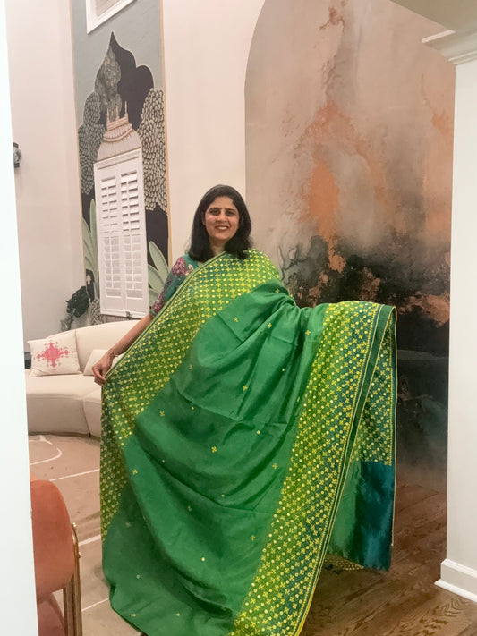 Kutchhi Hand Embroidery Saree on katan silk