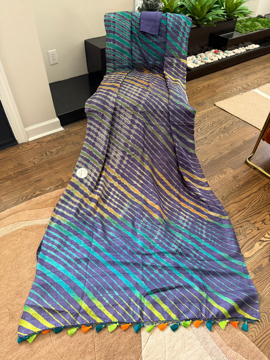Handcrafted Leheriya on Handwoven Tussar - Royal Blue