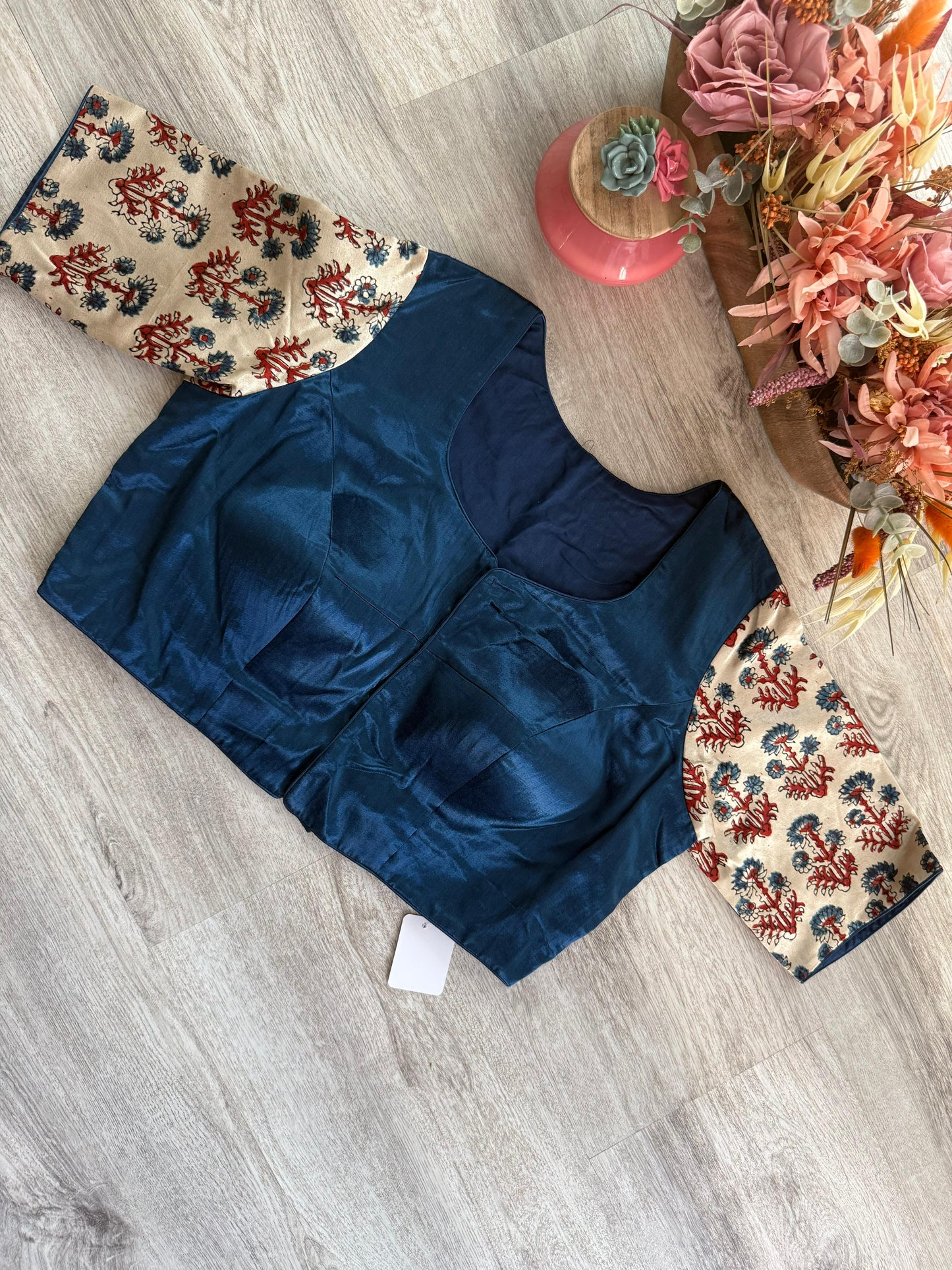 Ajarakh Blouse with Mirror Work - Peacock Blue
