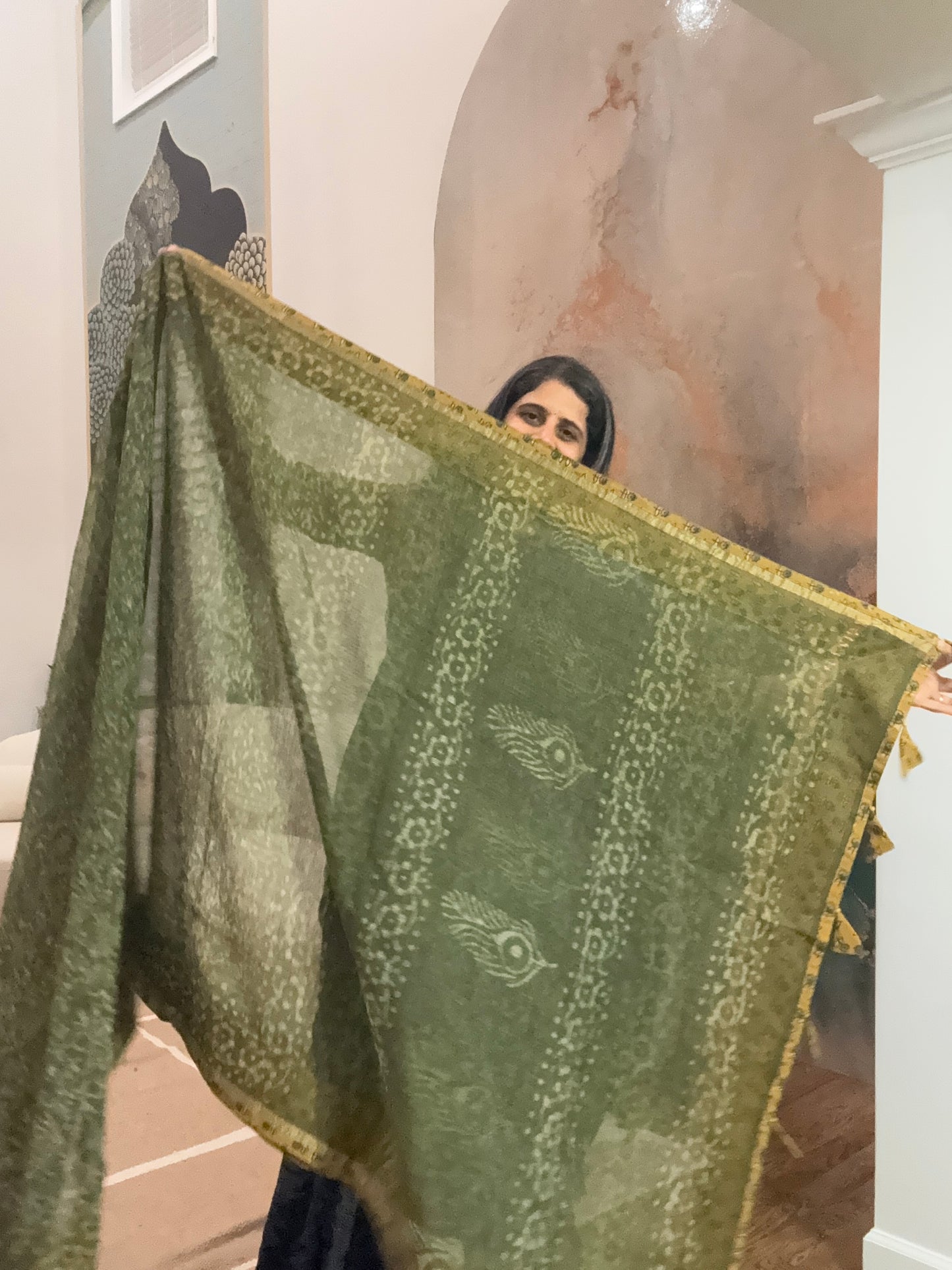 Hand Block Printed kota Saree with Ajarakh border