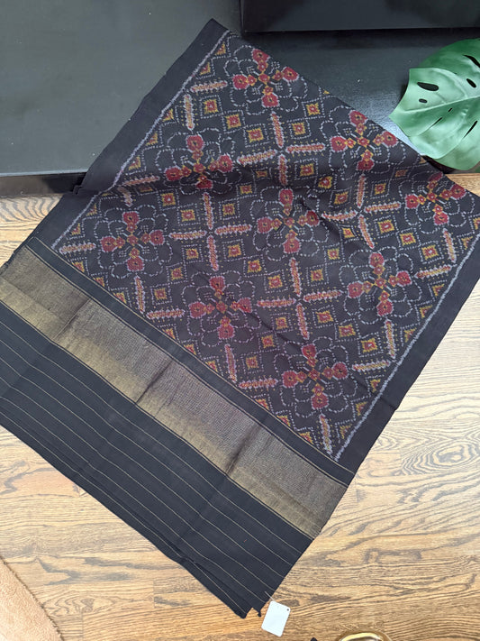 Hand Woven Patola Woolen Shawl - Black