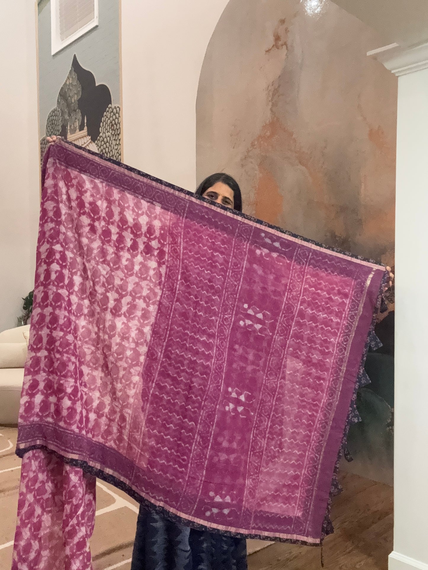 Hand Block Printed kota Saree with Ajarakh border