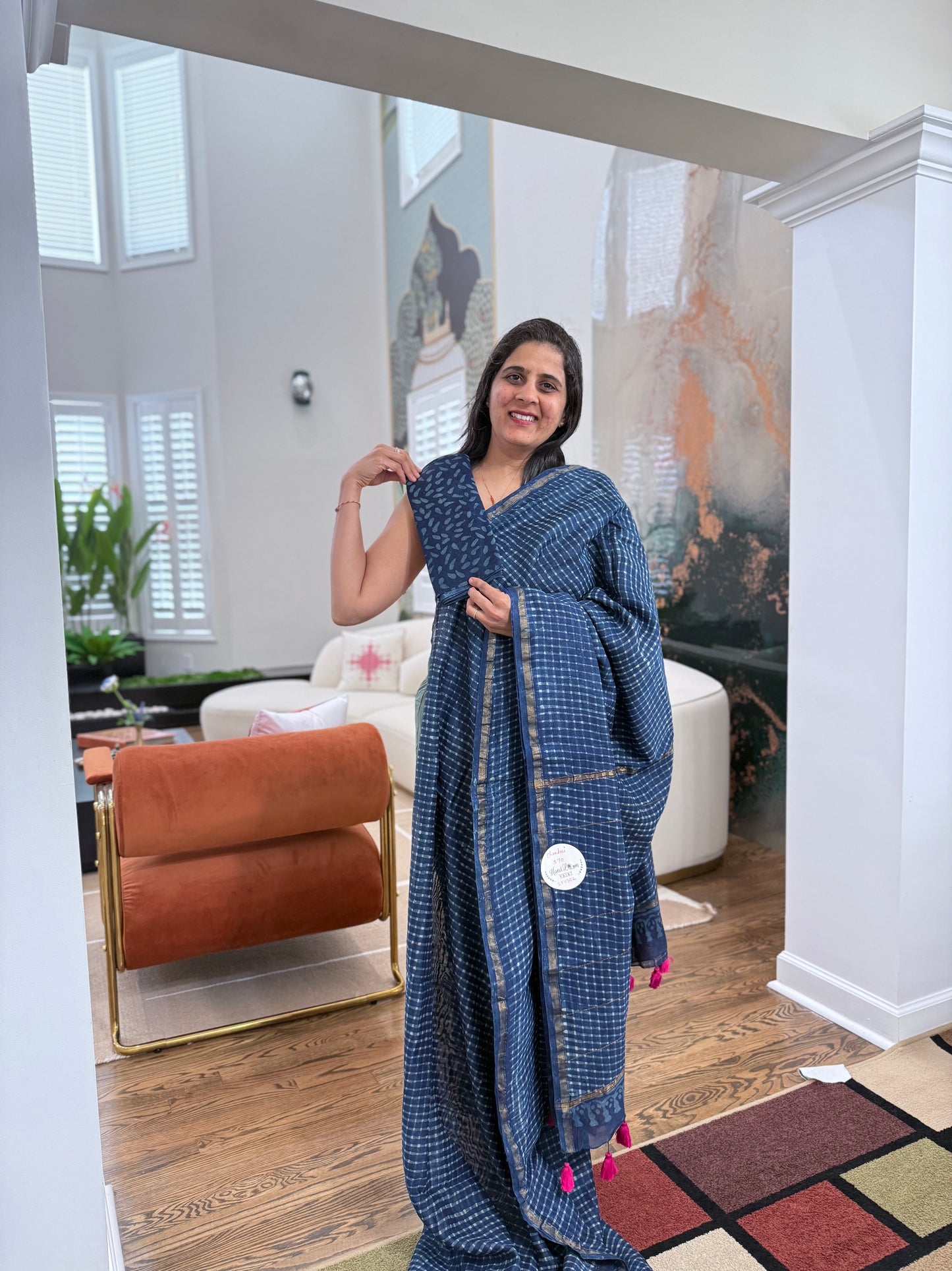 Hand block printed Saree - Indigo