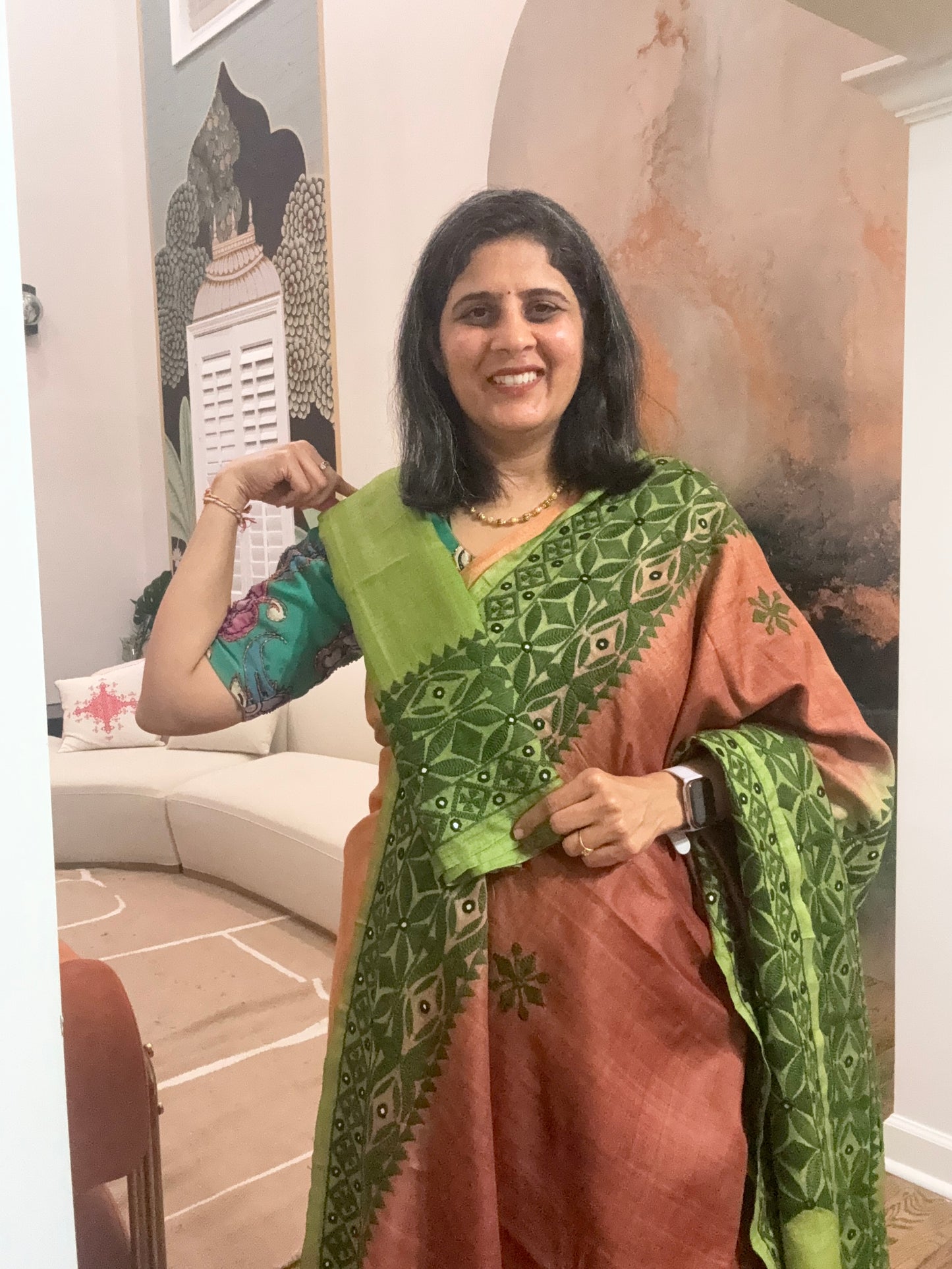 Gujarati Hand Embroidery Saree on Tusser silk