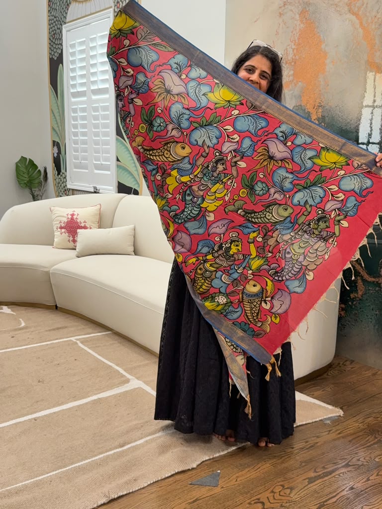 Kalamkari Dupatta - Tomato Red