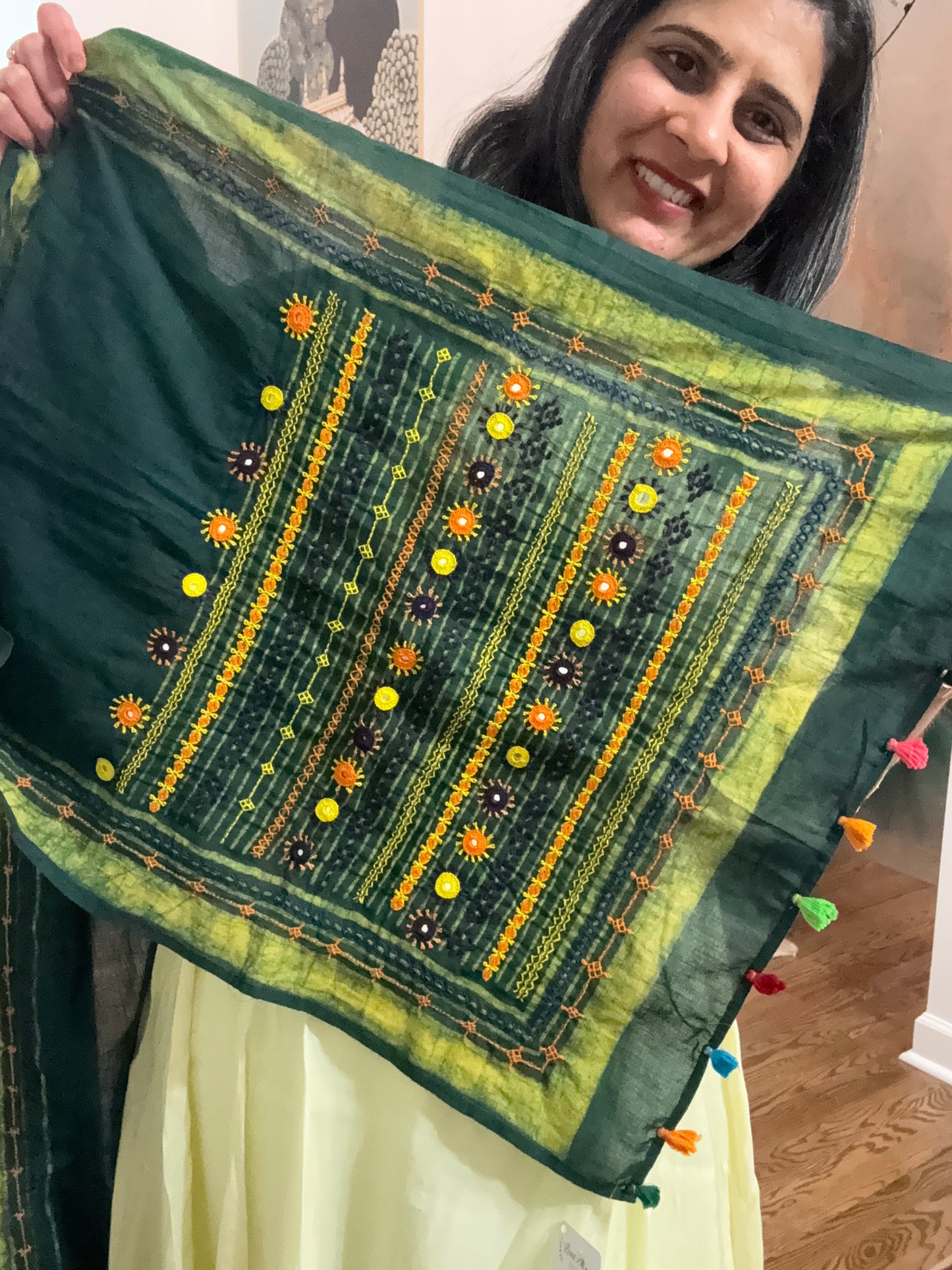 Cotton Lambani Stole - Green