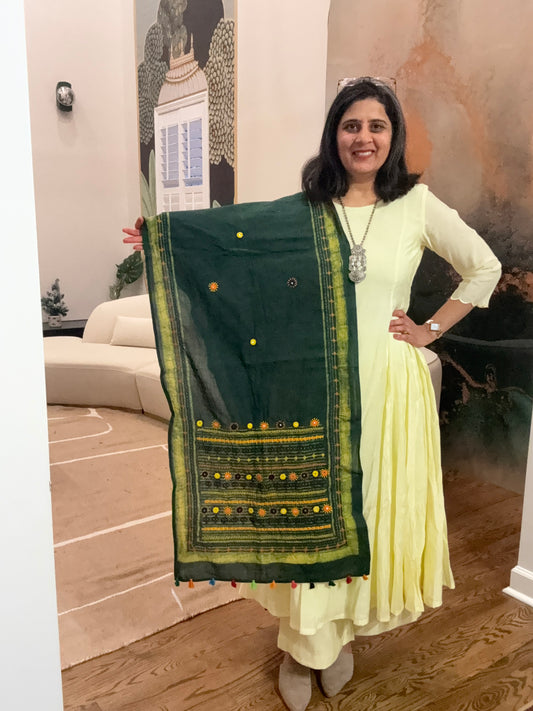 Cotton Lambani Stole - Green